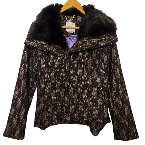 Bebe Vintage Women's Lace Mobwife Boho Jacket With Faux Fur Collar Size Small - Picture 2 of 8